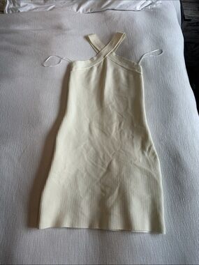 Ribbed Cross-Strap Mini Dress in cream
